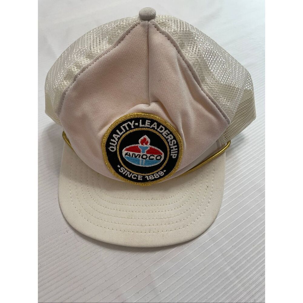 Vintage Amoco Hat Cap Snap Back White Embroidered Lubricants Rope Mens 90s